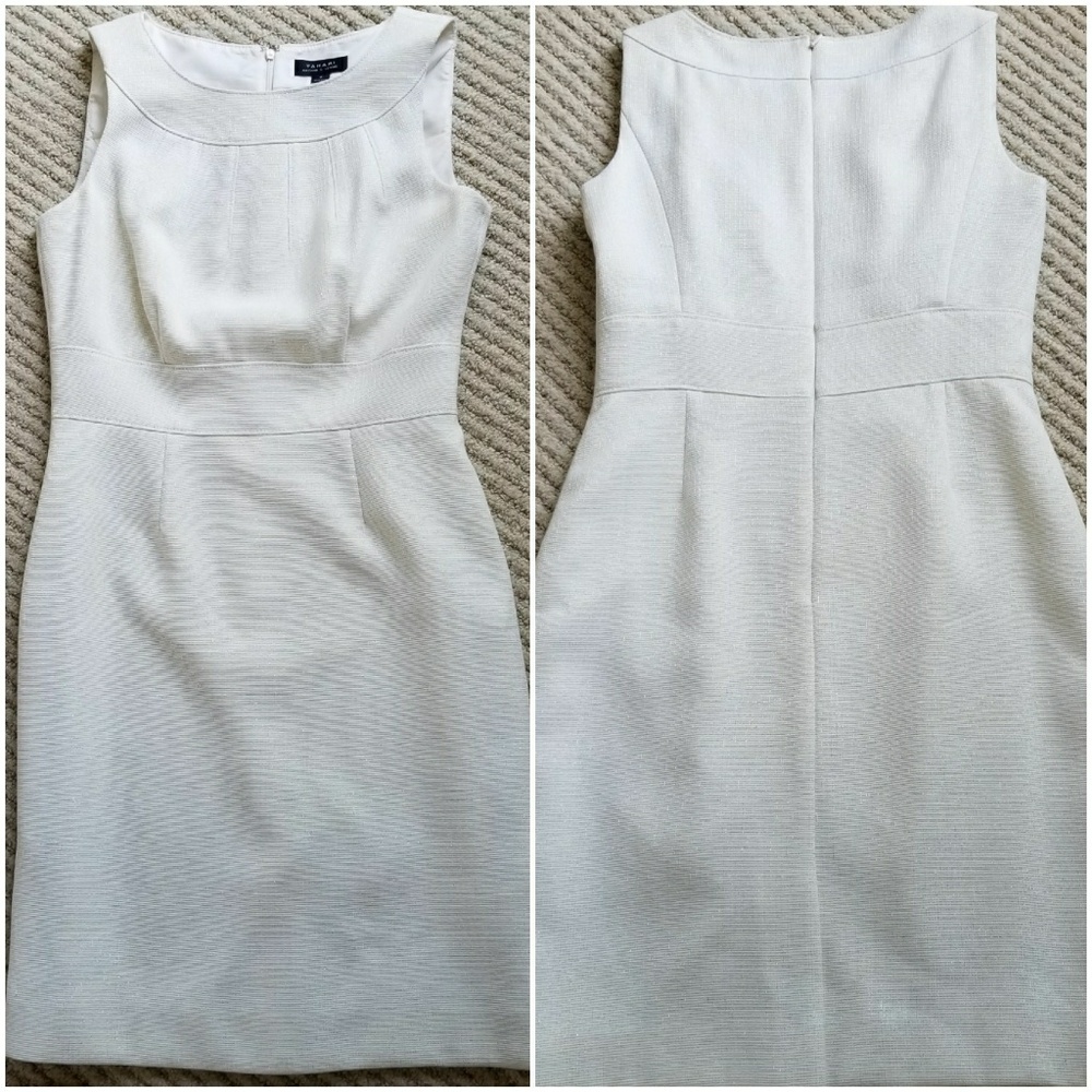 NWT Tahari Ivory & Gold Knee Length Tweed Dress